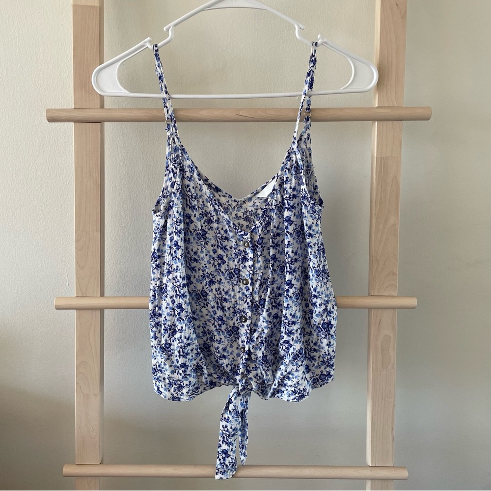 NWT H&M Blue Floral Tie Waist Cropped Tank Size XS